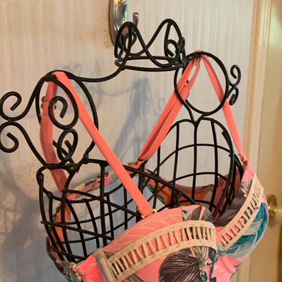 WOMENS - sz small O'rageous Bikini top, peach orange, floral tropical, pushup - Picture 9 of 15